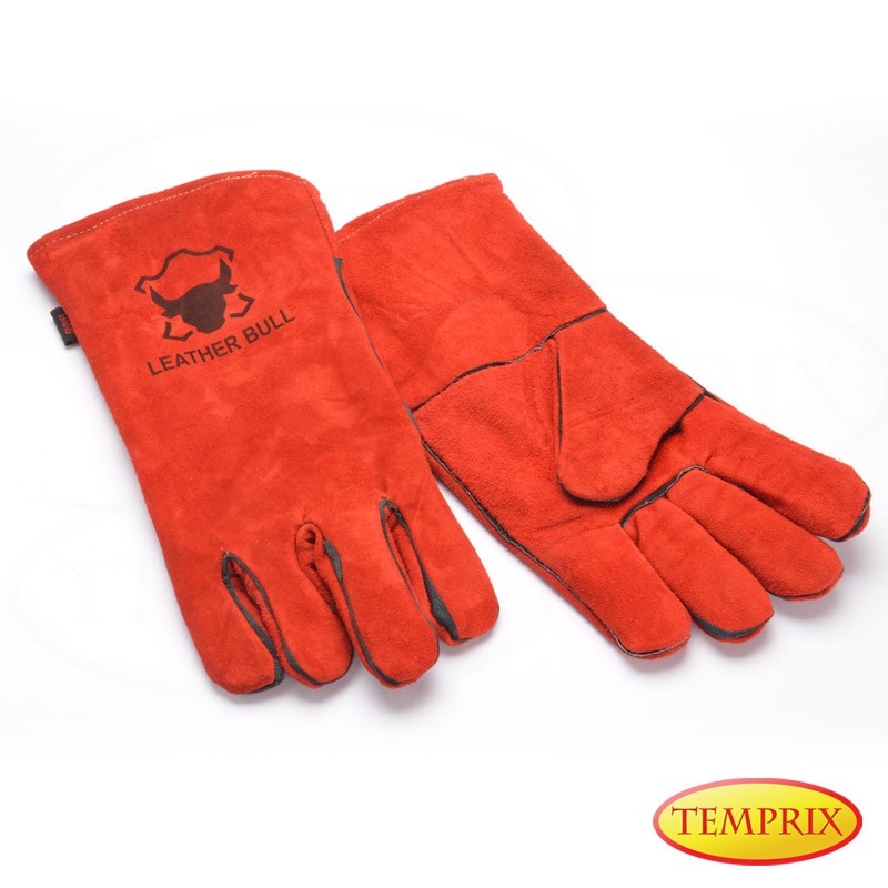 Gants en cuir rouge foncé pour le nettoyage de la cheminée, gants